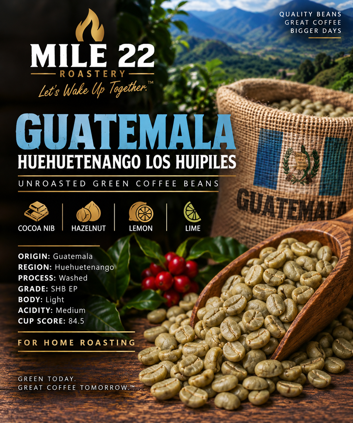 Guatemala Huehuetenango Los Huipiles unroasted green coffee beans for home roasting - Mile 22 Roastery