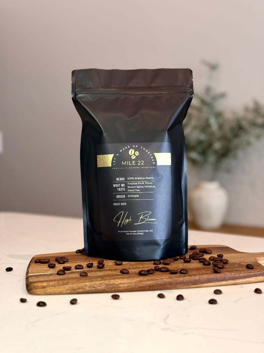 Buy Ethiopian coffee beans online featuring High Bloom blend, 100% Arabica freshly roasted with tropical fruit, floral notes, and bright acidity, perfect for pour over and specialty coffee lovers