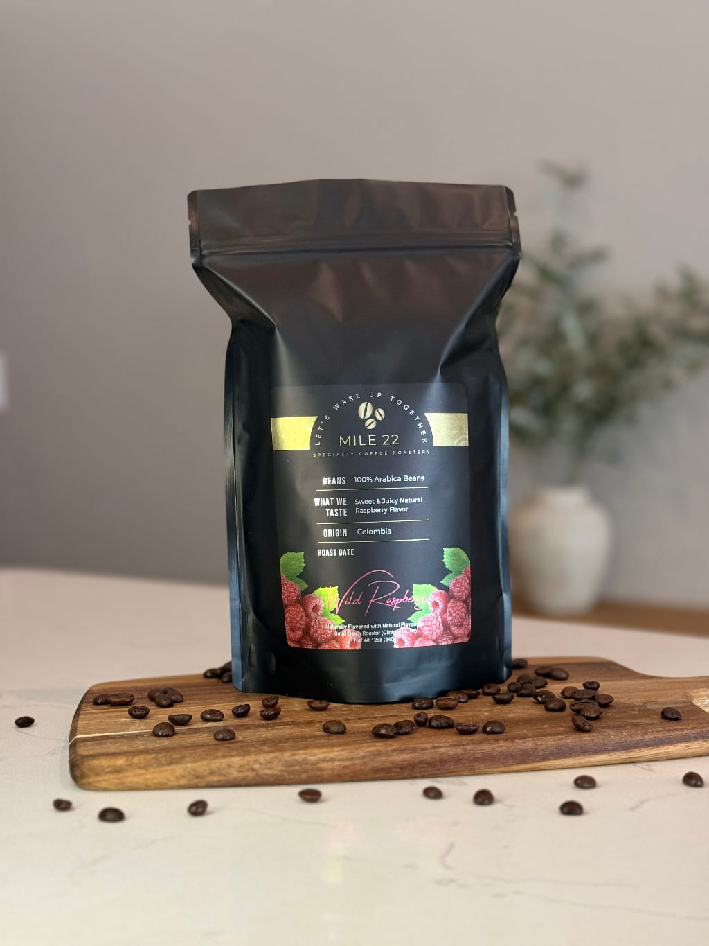 Buy wild raspberry coffee beans online made from 100% Arabica, freshly roasted with sweet juicy raspberry flavor and smooth finish, perfect for flavored coffee lovers and cold brew