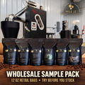 Mile 22 Roastery Wholesale Sample Pack with six 12 oz coffee bags in the Appleton roastery